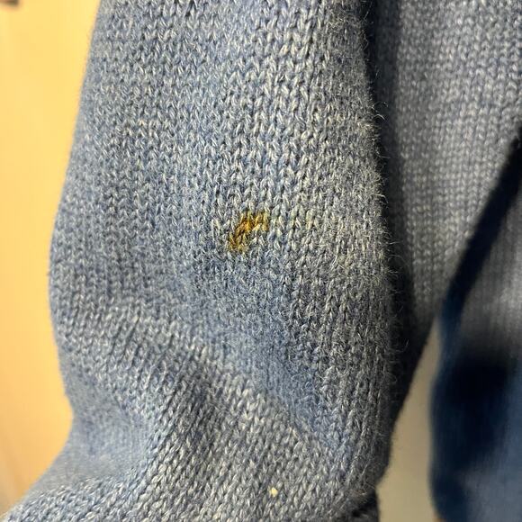 VTG Christopher & Banks Sweater Hand Embroidered Blue Holiday Moose Knit L - Picture 3 of 7